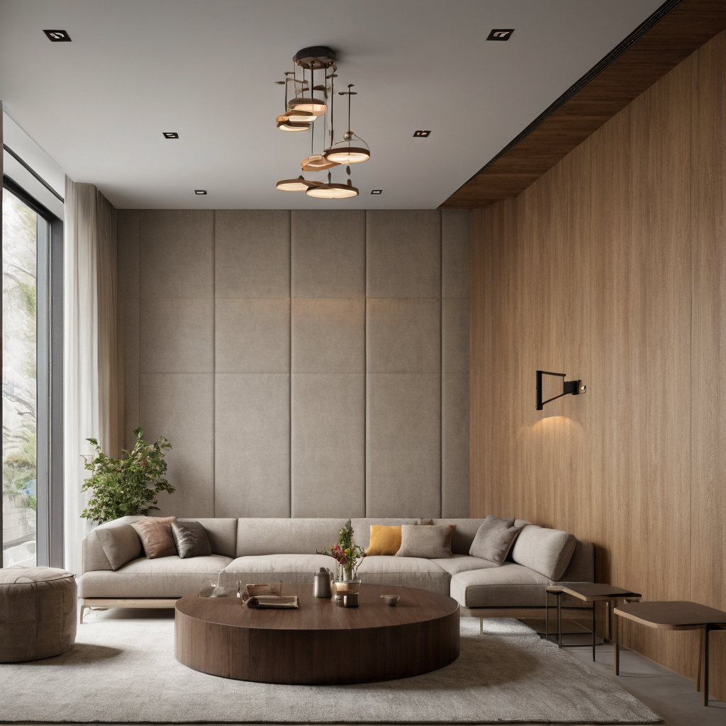 What substrate and service-access details do living room wall panels require shown in a luxury residential interior