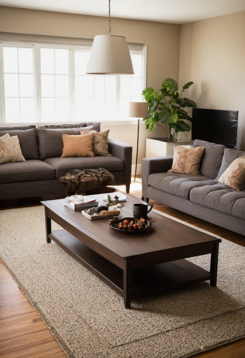The coffee-table base controls knee room, stability, and cleaning access planning reference
